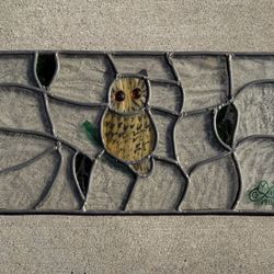 Vintage 1980s Stained Glass Owl Hanging Art Window Garden Patio