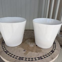 Two Terracotta White Pots With Drainage Hole 11x11