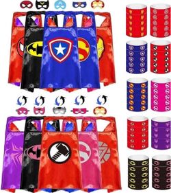 5 Superhero Capes & Costumes Set Double-Sided, Kids Premium Quality for Halloween