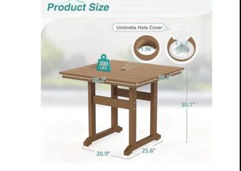Only table Square Outdoor Dining Tables for 4, HDPS Weather Resistant Patio Dining Table, 35" Outdoor Tables with 1.96" Umbrella Hole for Patio, Balco