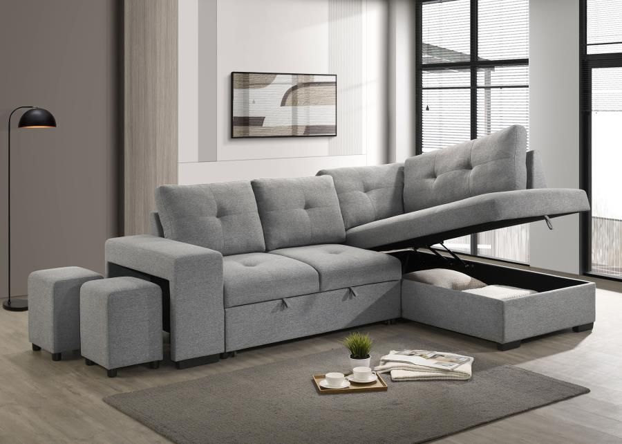 Sectional Sofa With Chaise And 2 Stools! Pull Out Chaise Converts To Sofa! 