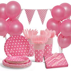 Pink Polka Dot Party Dining Set Serves 48 Guest