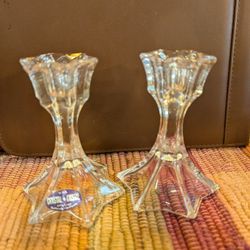 Pair Of Crystal Candle Holders 