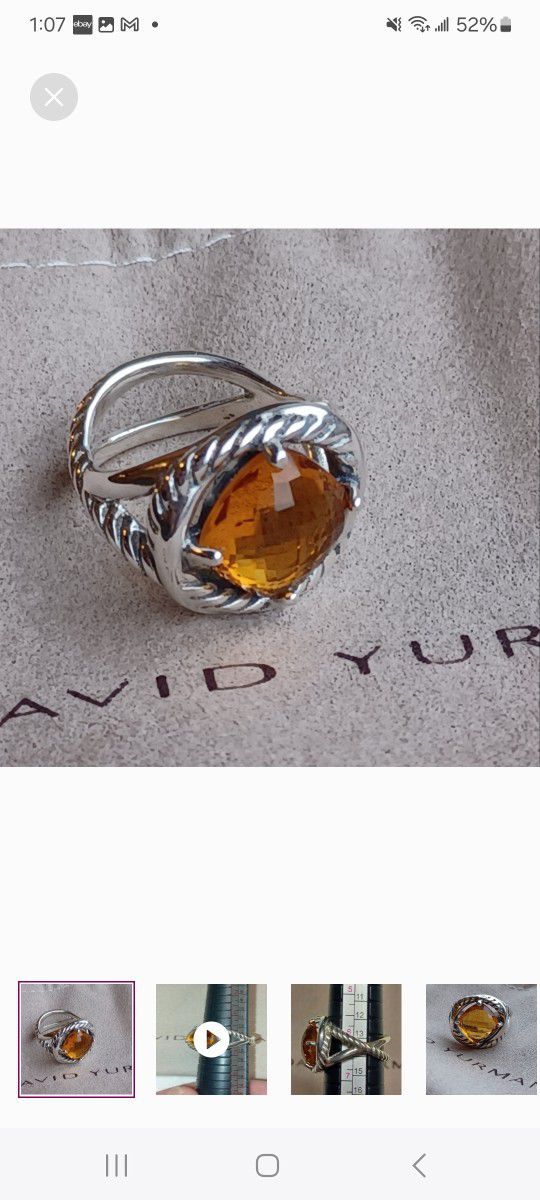 David Yurman Infinity Ring 11mm 925 silver S:6.50 Citrine Luxury Jewelry