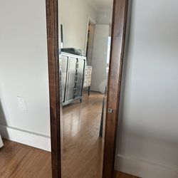 Wall Mount Mirror Jewelry Cabinet Cherry Wood Color In Great Shape Needs Key Lock Replaced Can’t Find Key  
