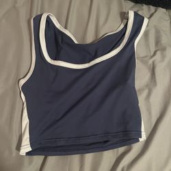 blue and white crop tank