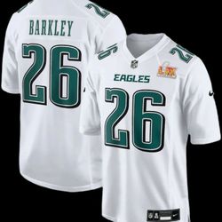 New!#26 Barkley  Tundra white Philadelphia Eagles Super Bowl LIX  Game Jersey LG