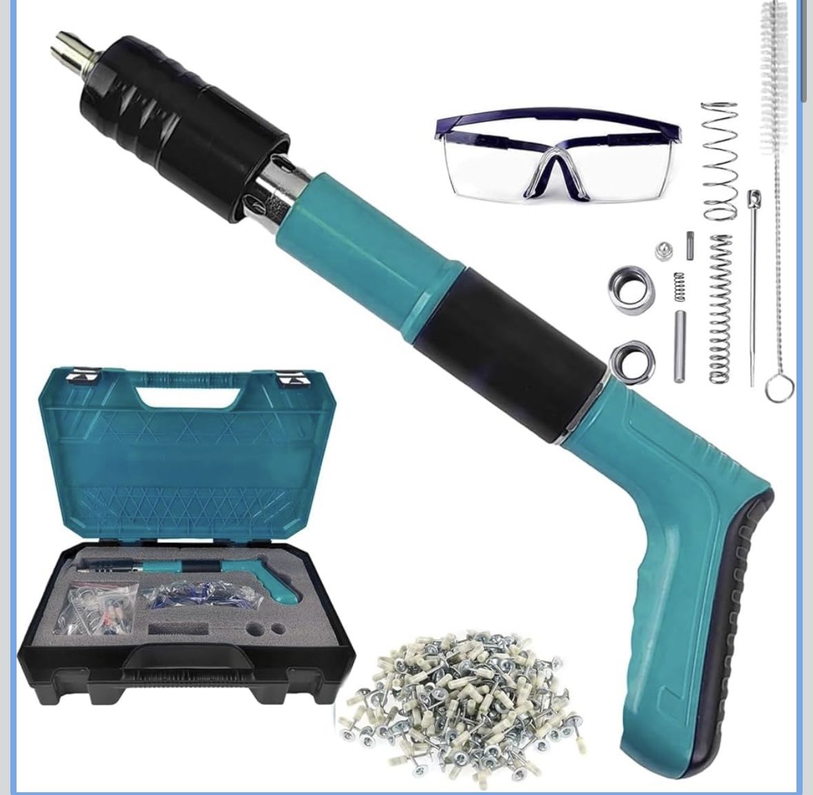 Portable Concrete Nail Gun Kit with 200pcs Nails-5 Speed Adjustable Mini Manual Steel Nail Gun Wall Fastening Shooting Wire Slotting Tool for Woodwork