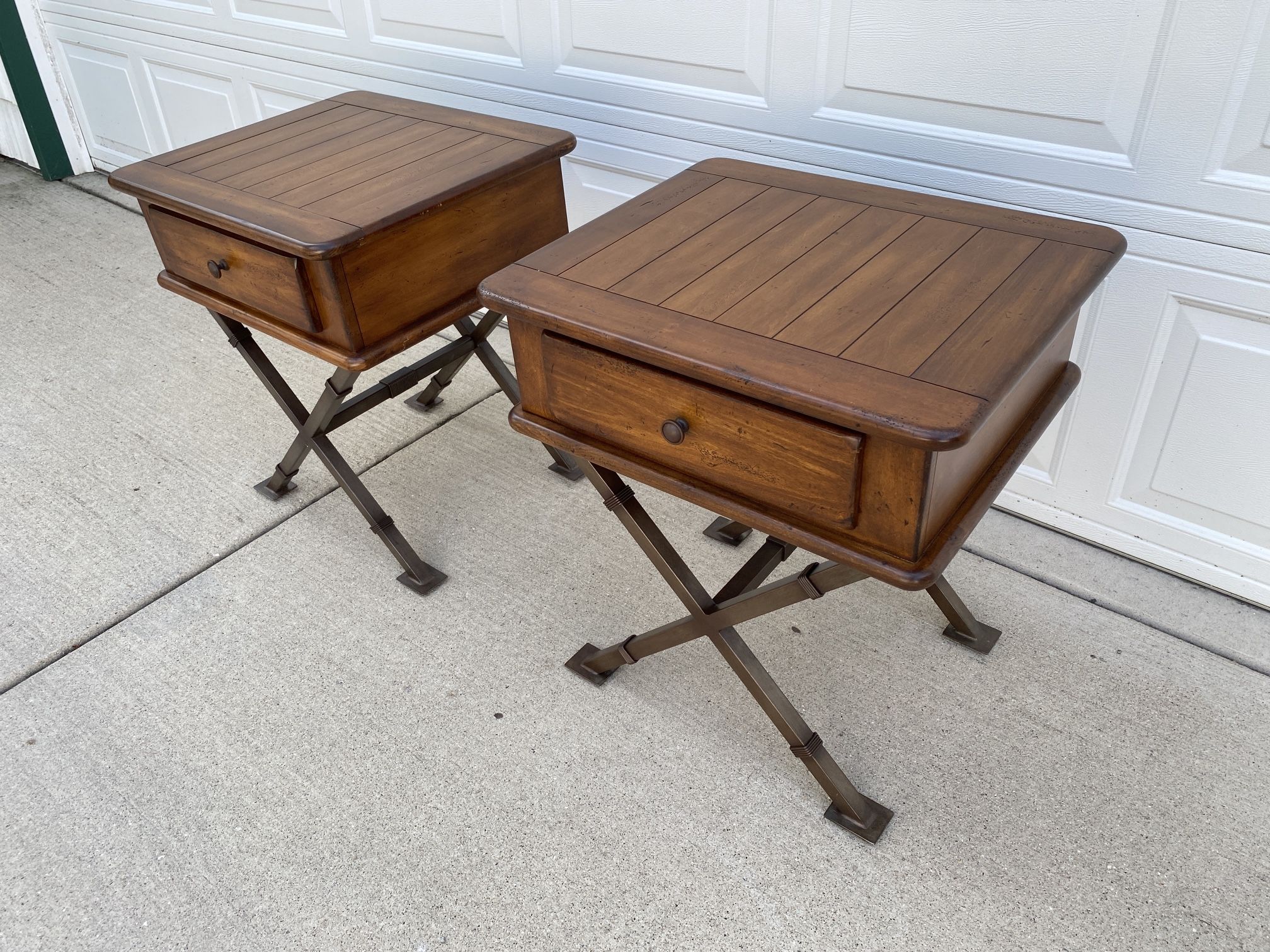 Matching Pair Wood & Metal End Tables