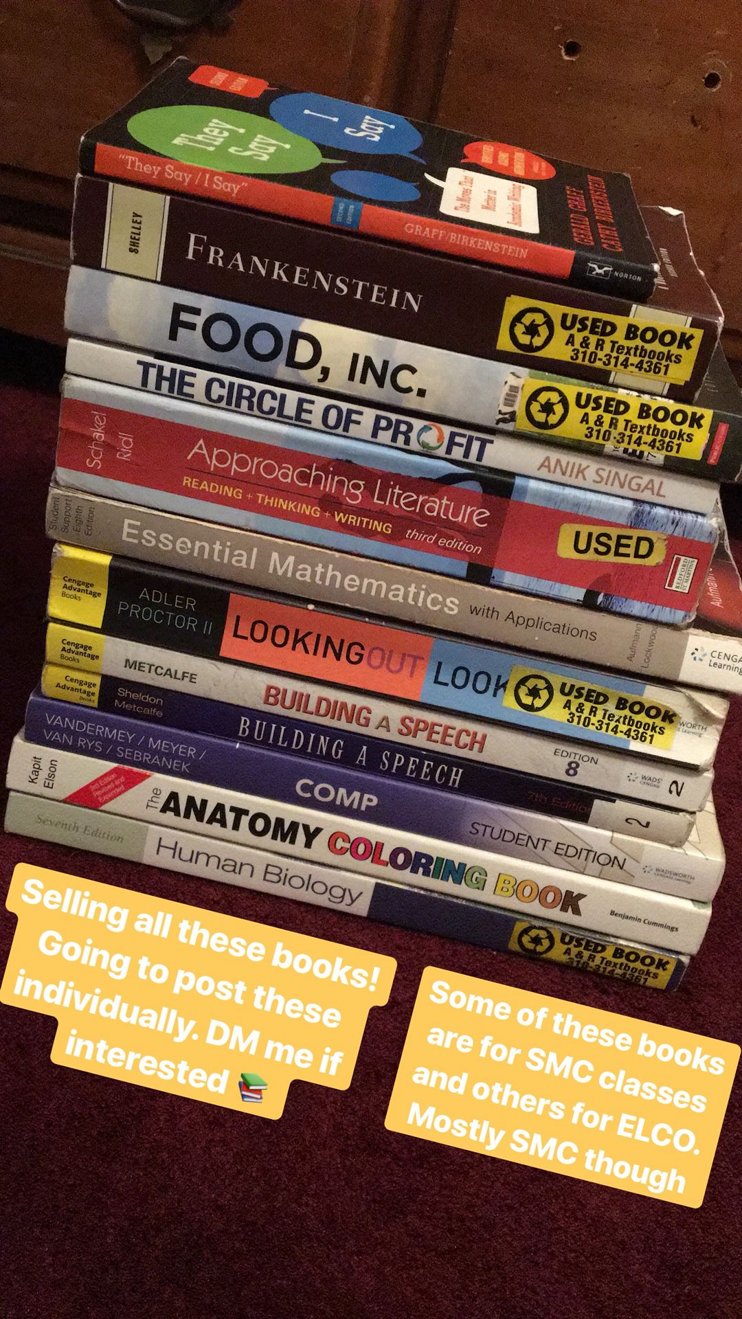 English, Biology, Anatomy, college books for SALE!