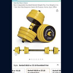 Nice C Adjustable Dumbbell Barbell Weight Pair, Free Weights 2-in- 1 Set, Non-Slip Neoprene Hand, All-Purpose, Home, Gym, Office
