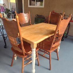 Wooden Table, With 4 Chairs 