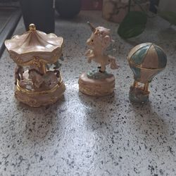 Unicorn, Elephant Balloon, and Carousel Trinket Boxes