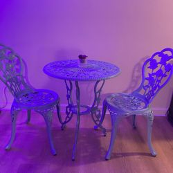 KAILI Outdoor Furniture Bistro Set with Rose Pattern 1 Table 2 Chairs for Garden Patio Porch (Rose-Light Blue)