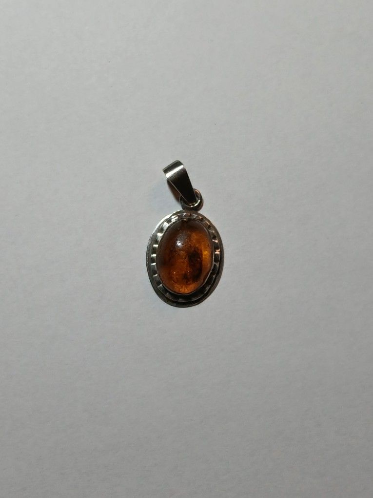 1960s Sterling Silver And Amber Pendant