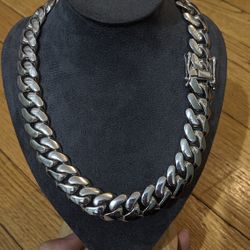 18k White Gold plated Miami cuban Link chain Over stainless Steel 