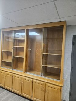 Large Wood Display Cabinet with Glass Doors