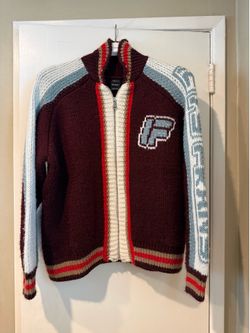 iets frans Men’s Full-Zip Varsity Knit Cardigan (Burgundy, Small)
