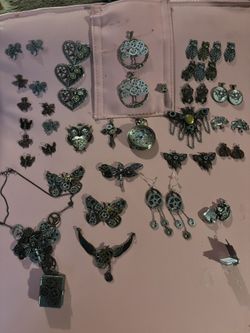Steampunk Jewelry Collection And Box And Watch Parts 