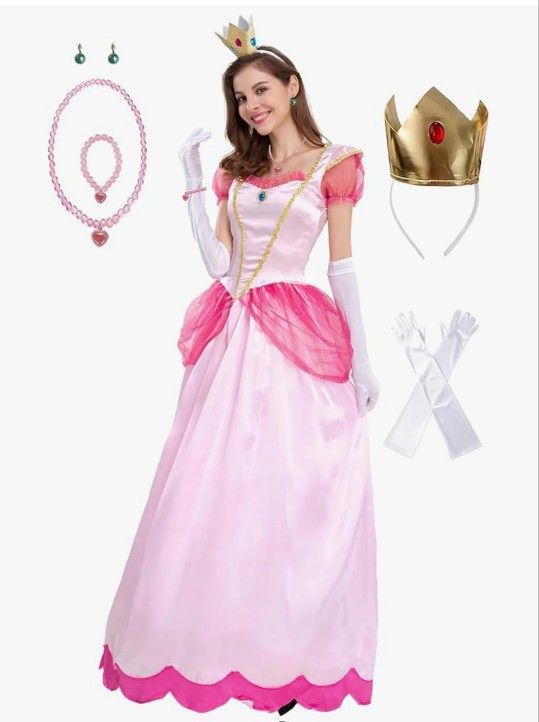 Princess Peach Costume Adult Super Borthers Costume Women With Accessories