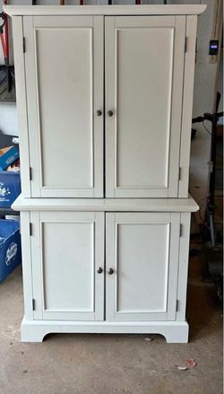 White Wood computer armoire and Cabinet with Four Doors