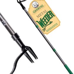 Grampa's Weeder – Stand-up tool with bamboo handle & steel 4-claw