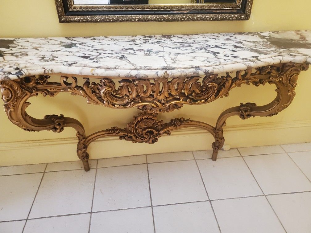 Beautiful Antique Italian Marble Top Console Table