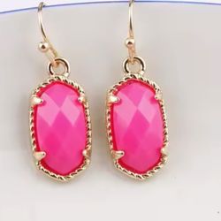 small Gold Pink hexagon oval faceted Dangle earrings