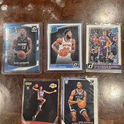5 Card Lot Of NBA Rookie Cards (Jaren Jackson Jr, Bam Adebayo, Brandon Ingram, Deangelo Russel, Mitchell Robinson)