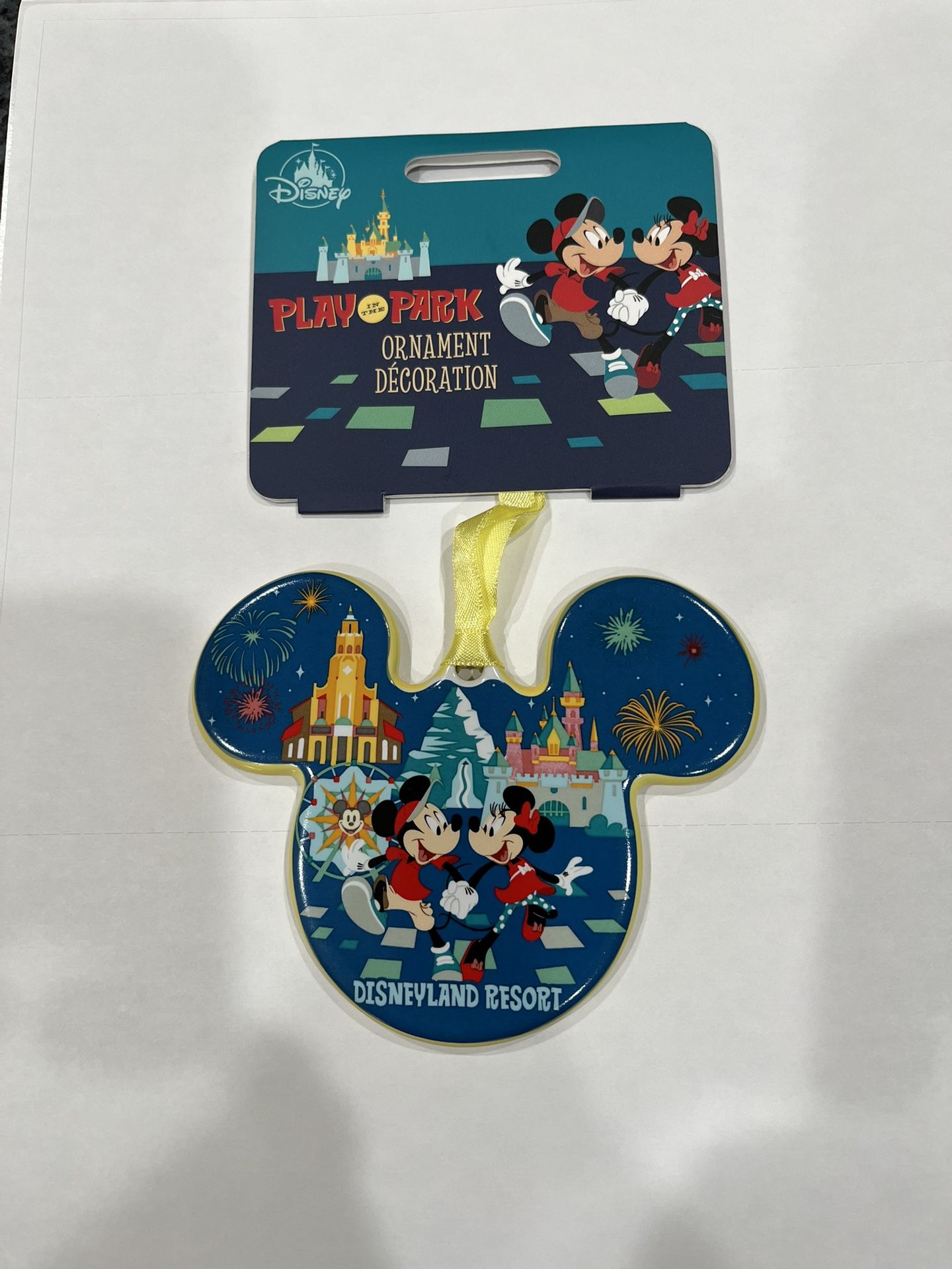 Disneyland Mickey Mouse Icon Stoneware Ornament. Artwork scenes of Disneyland play in the Park. Brand new With Tags