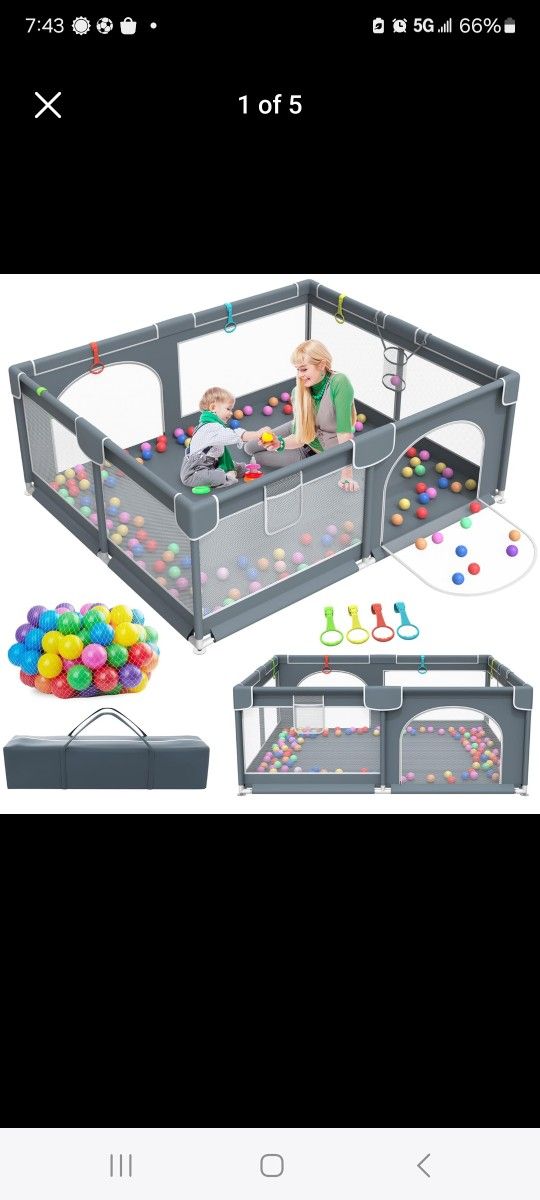 brand New Baby Playpen, 79" x 63" Extra Large Play Yard Playpen  with 50 Ocean Balls