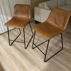 Brown Leather Stool / Bar Chair 