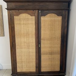 Maple Wood and Real Rattan Vintage Armoire Wardrobe from the Paris Flea Market Closet 