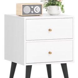 Nightstand with 2 Drawer with Storage, Small Accent Table with Golden Knobs
