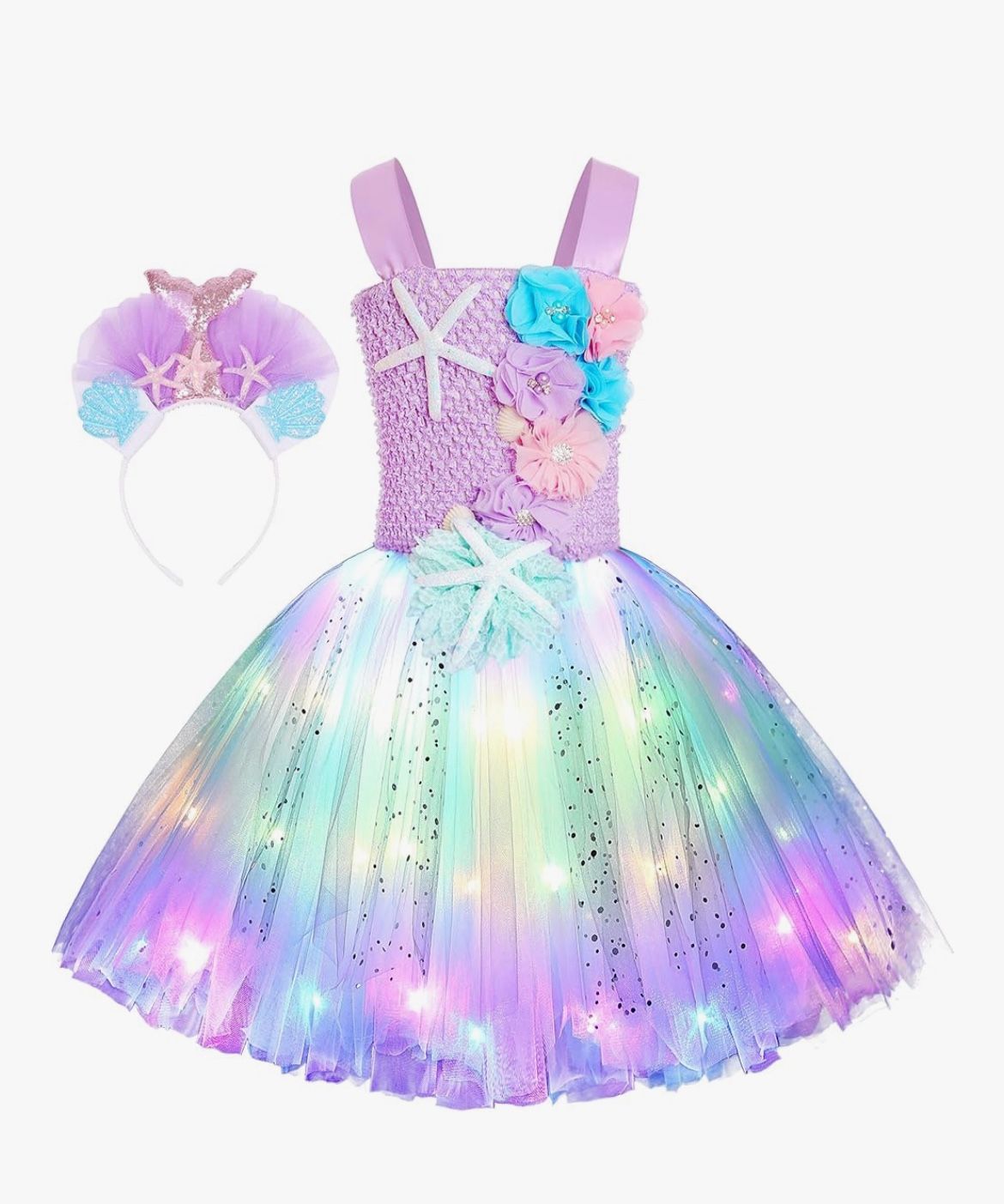 Girls Mermaid Costume Mermaid Tutu Dress Color Led Light Up for Halloween Birthday Party