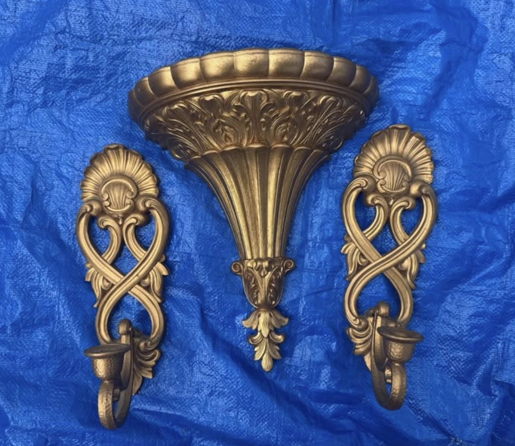 Elaborate Gold Plastic Wall Pocket with candle stick holder