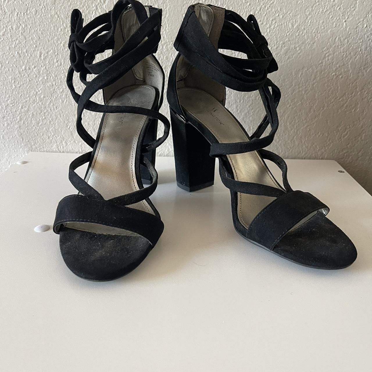 Worthington, Women’s Alexi Black Zip Open Toe Strappy Block Heels, Size 7.5