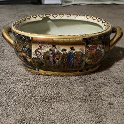 Satsuma Vintage Asian Style Porcelain Footbath Bowl