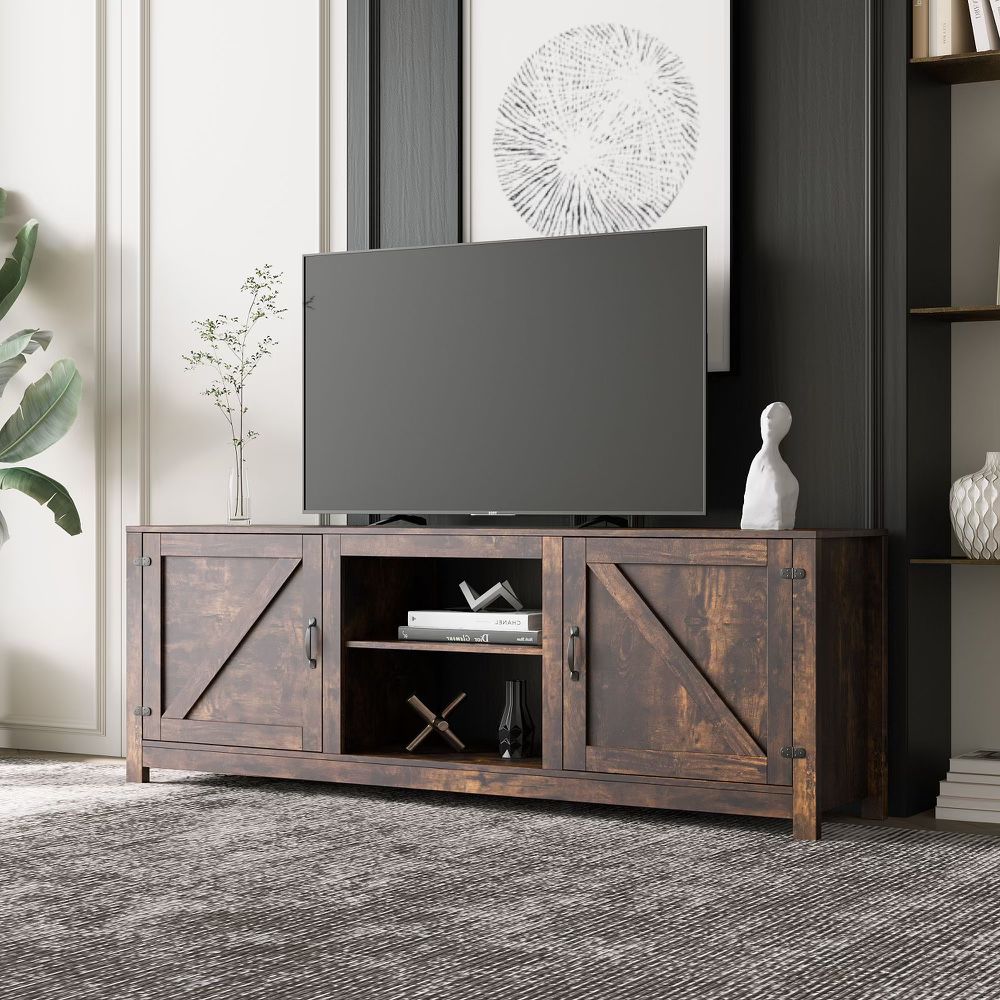 Farmhouse style TV Stand wood entertainment center with storages - media console design