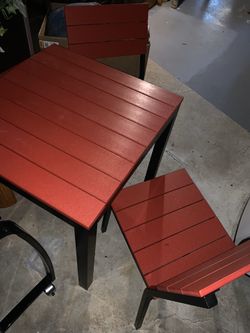 Patio set red black table with two chairs