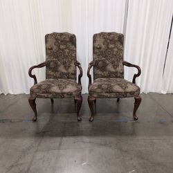 Pair of Pennsylvania House Queen Anne Map Tapestry Armchairs