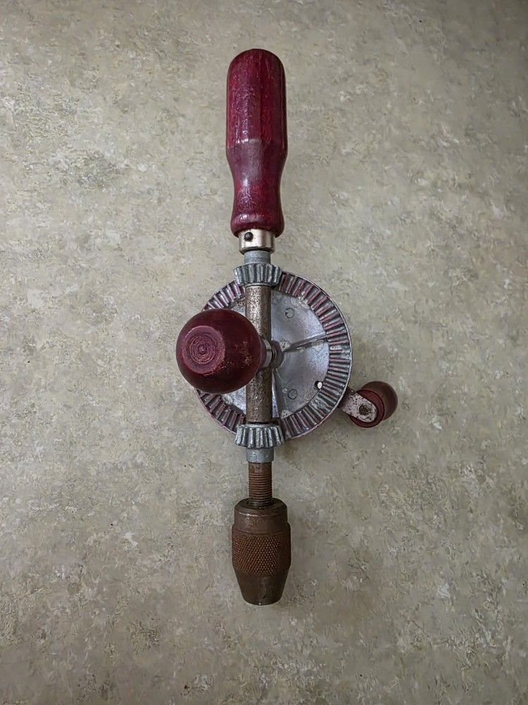 Vintage Hand Turn Drill Red 10.5" Long