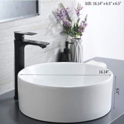 Round Vessel Sink, 16"x16" Modern Countertop Circle