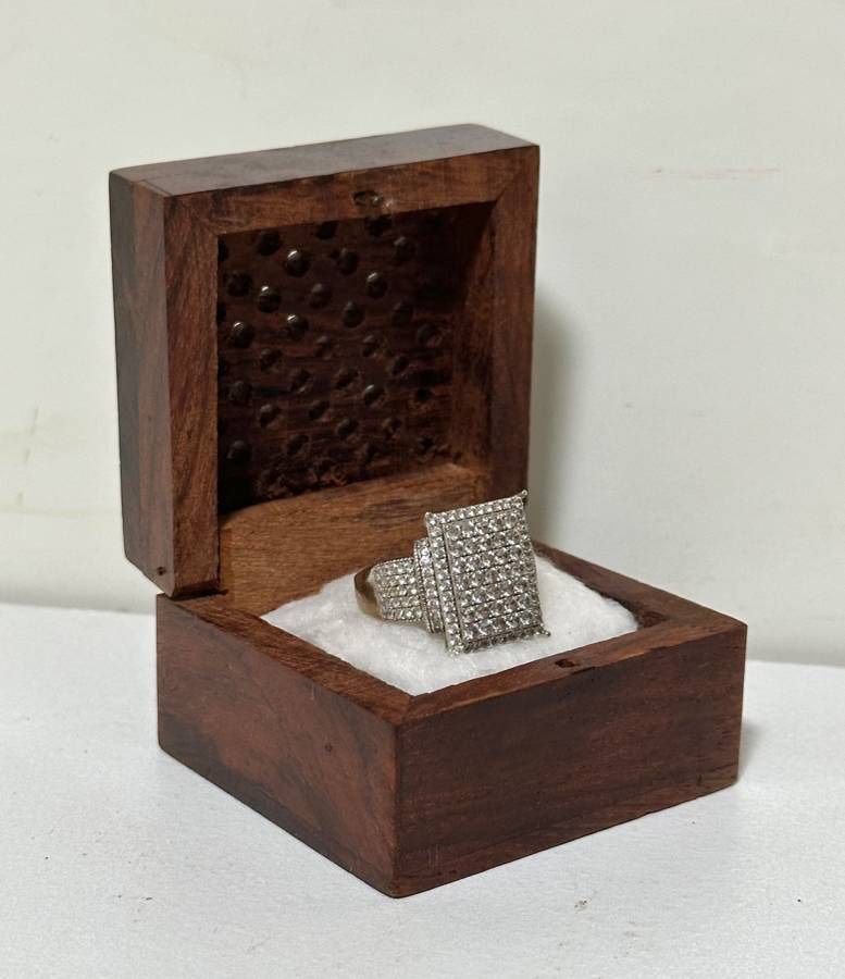 Vintage Hand Made Carved Wooden Ring Jewelry Box