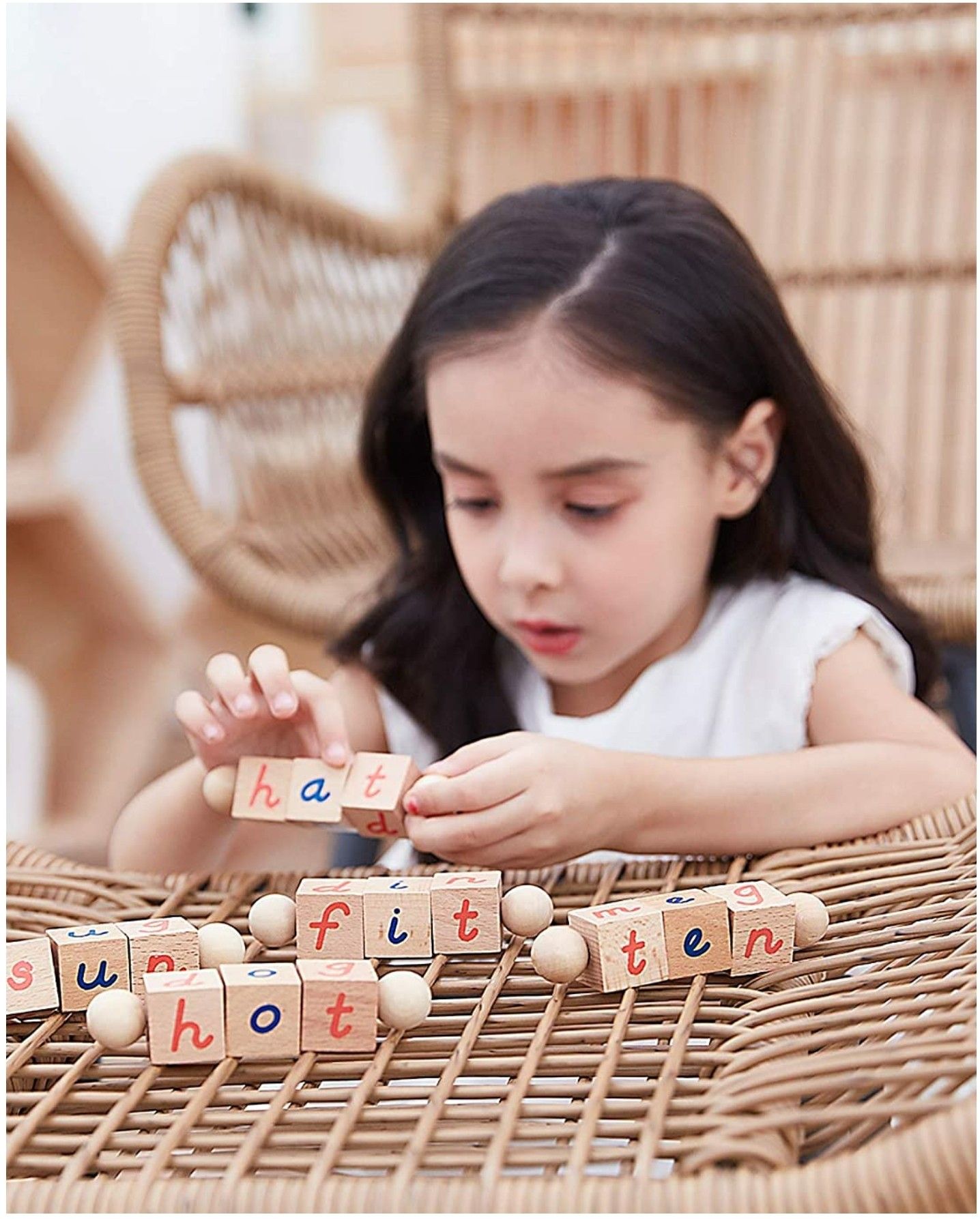 Seanmi Montessori Educational Toys for Toddlers, Wooden Rotating Alphabet