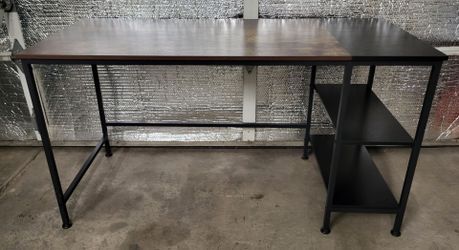 HEY NOW! COSTWAY 55” Computer Desk, PC Laptop Desk with Storage Shelves, Adjustable Foot Pads, Industrial Home Office Desk Gaming