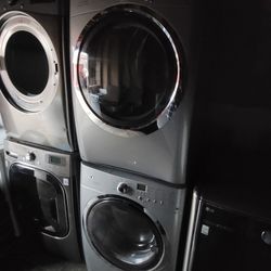 Electrolux Front Load Washer And Stackable Gas Dryer Set In Silver 