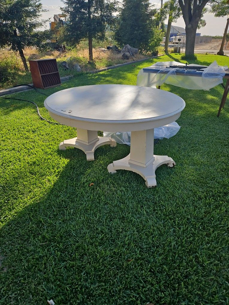 Round Antique Table with 2 Large Pedastool Legs