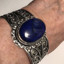 Lapis Lazuli 925 Sterling Silver Cuff Bracelet 