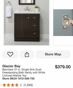 Glacier Bay Bannister 31 in. Single Sink Dusk Freestanding Bath Vanity with White Cultured Marble Top